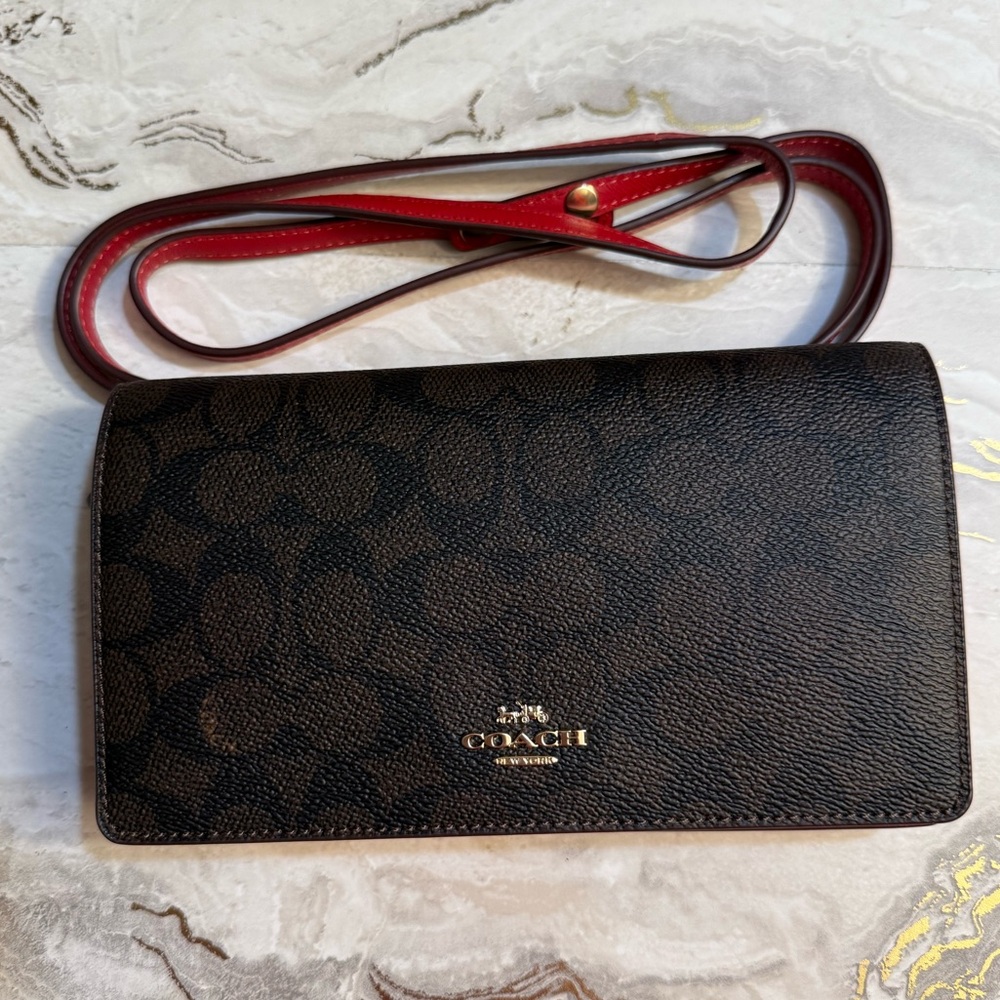 Coach Anna Foldover Clutch Crossbody Bag in Signature Canvas